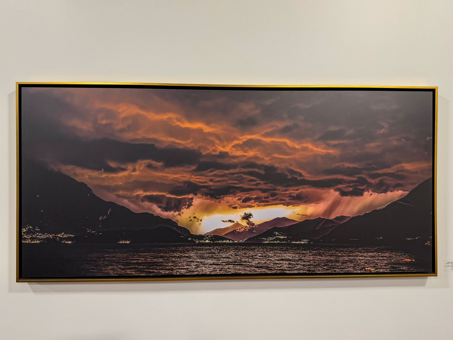 NEPHILIM MIDNIGHT LIGHTNING: 60" x 27" White Matte Metal w/ Floating Gold Frame