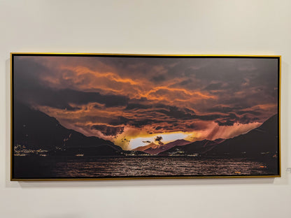 NEPHILIM MIDNIGHT LIGHTNING: 60" x 27" White Matte Metal w/ Floating Gold Frame