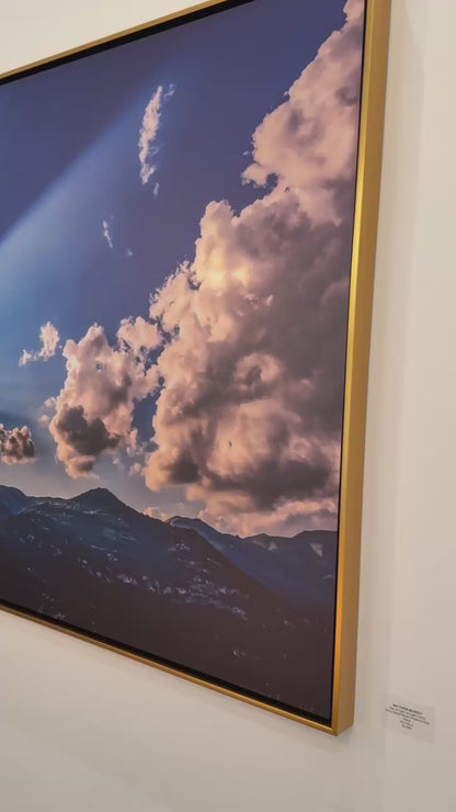 RAY OF LIGHT OVER LAKE COMO: 60" x 40" White Matte Metal w/ Floating Gold Frame