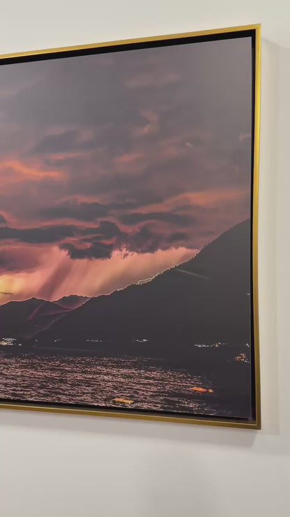 NEPHILIM MIDNIGHT LIGHTNING: 60" x 27" White Matte Metal w/ Floating Gold Frame